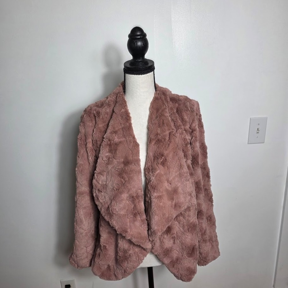 BB Dakota Steve Madden Faux Fur Jacket Open Front Coat Pink Womens‎ S